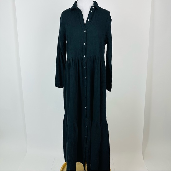 Gina Dresses & Skirts - Gina Black Gauze Button Down Collared Maxi Dress Size Medium